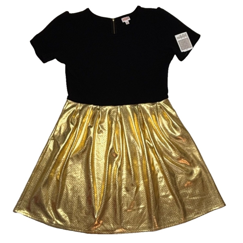 LuLaRoe Womens Dress Size 3XL Amelia Elegant Solid Black Gold Dipped 3X XXXL NWT